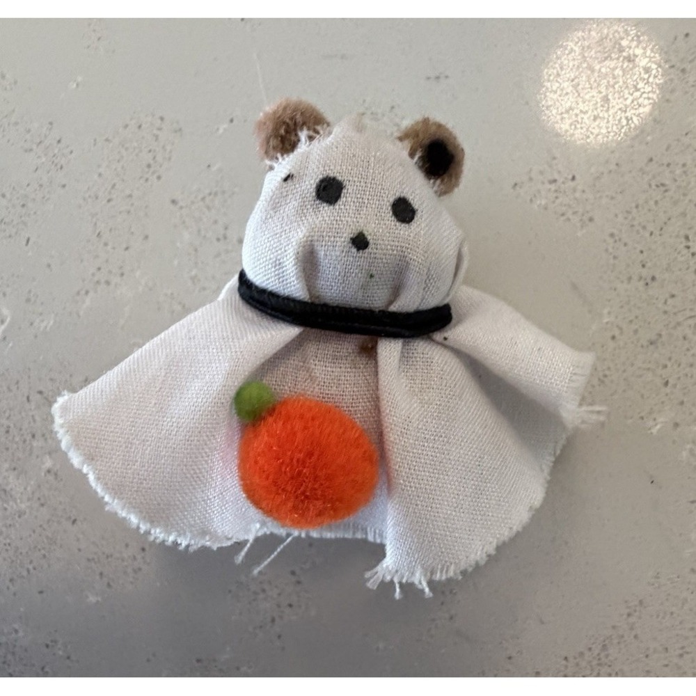 Vintage 1986 Steven Barrie Bear Ghost Pumpkin Halloween Fabric Brooch Pin